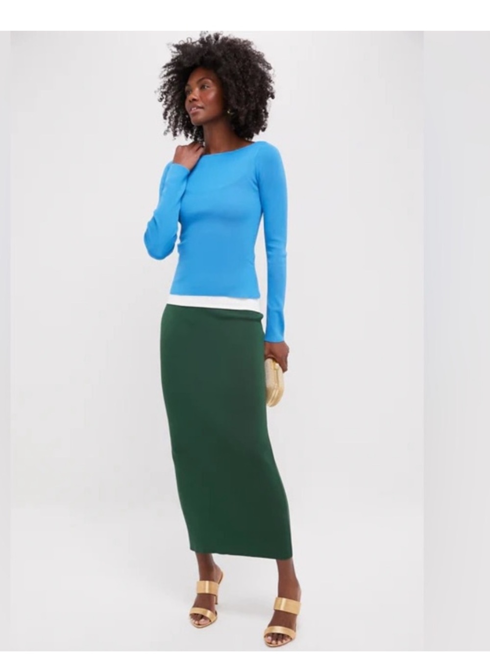STAUD Carilo Dress Colorblock in Jungle Sky Ivory